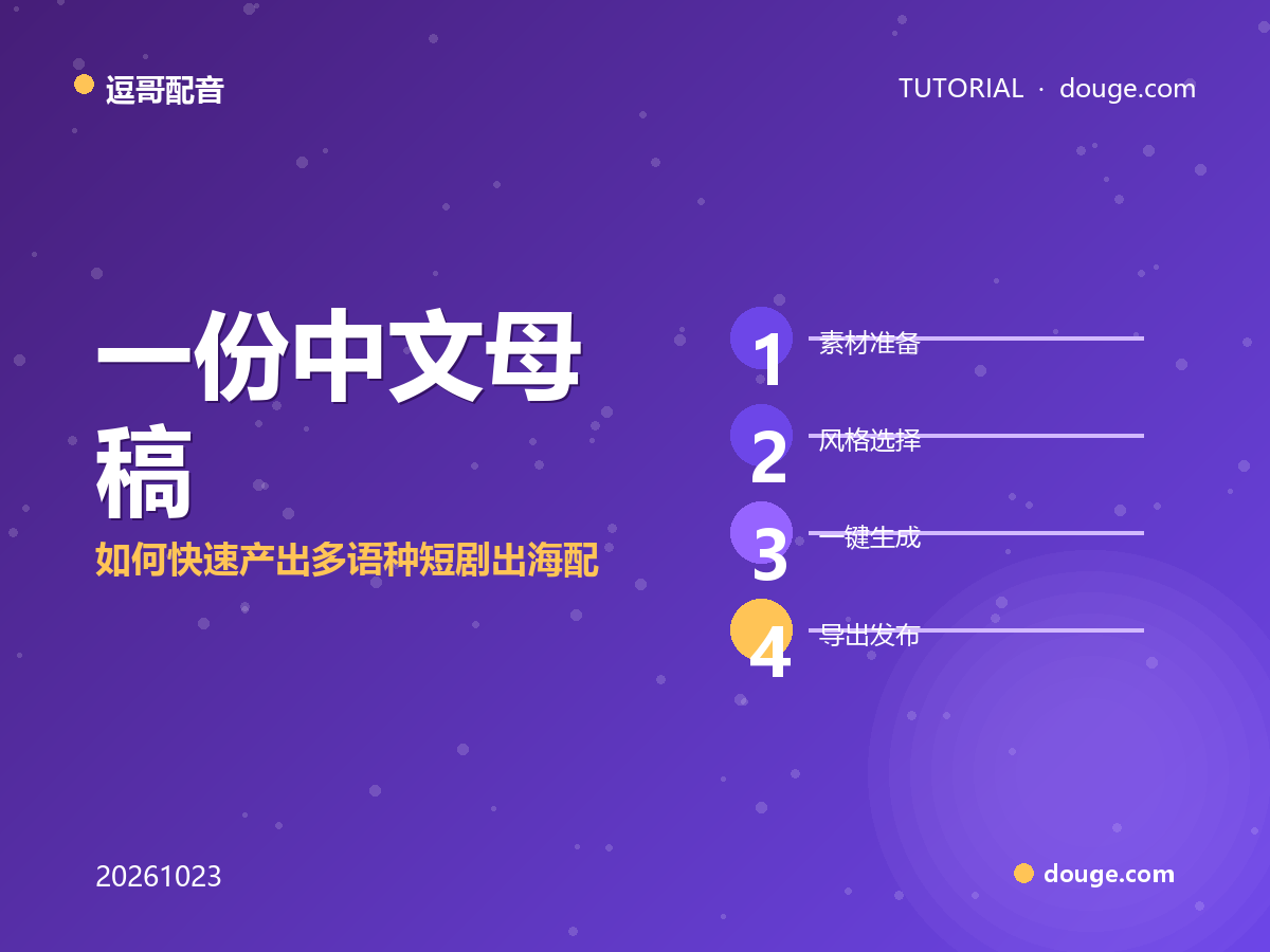 逗哥配音实操：一份中文母稿，如何快速产出多语种短剧出海配音