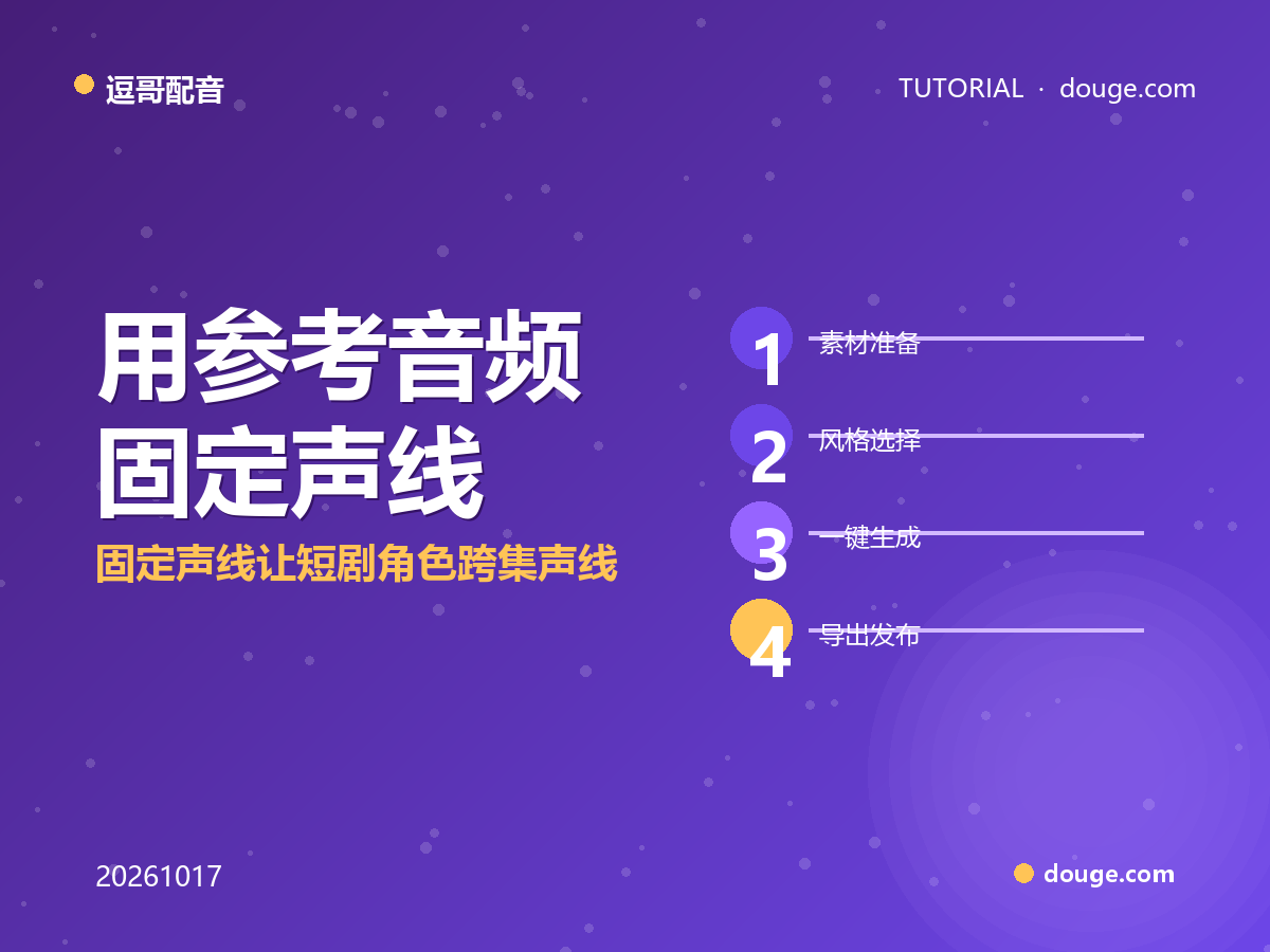 逗哥配音实操:用「参考音频+固定声线」让短剧角色跨集声线一致四步法
