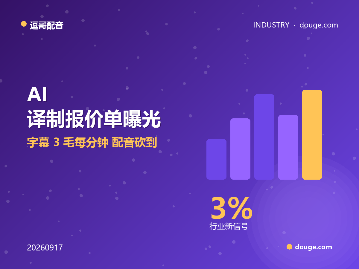 逗哥配音观察：AI 译制报价单曝光，字幕 3 毛每分钟、配音砍到 4 块，中小团队的机会