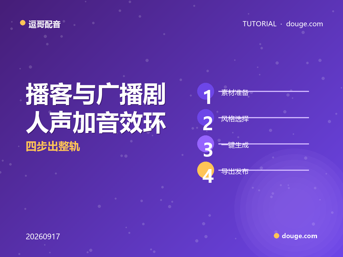 逗哥配音实操：播客与广播剧人声加音效环境声一站式生成，四步出整轨