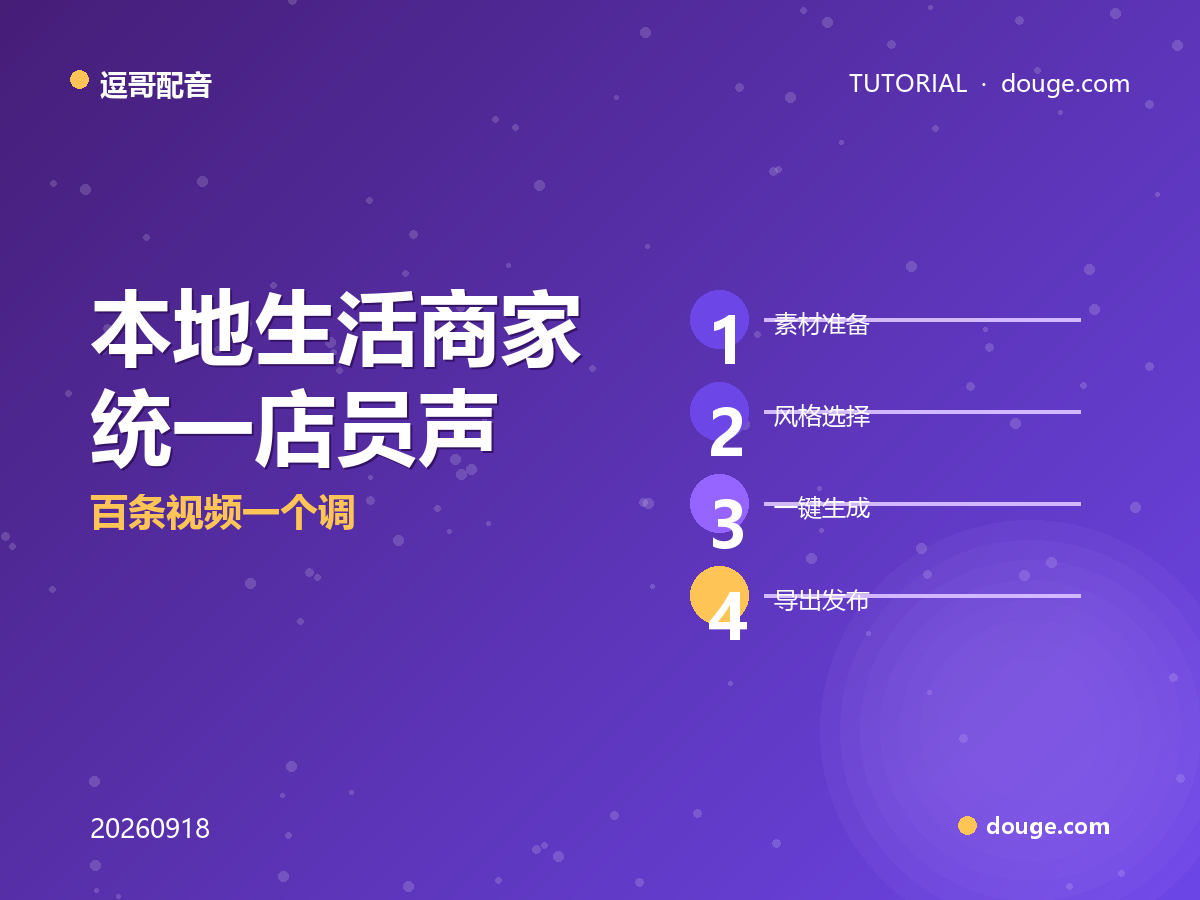 逗哥配音实操：本地生活商家"统一店员声"批量口播，百条视频一个调