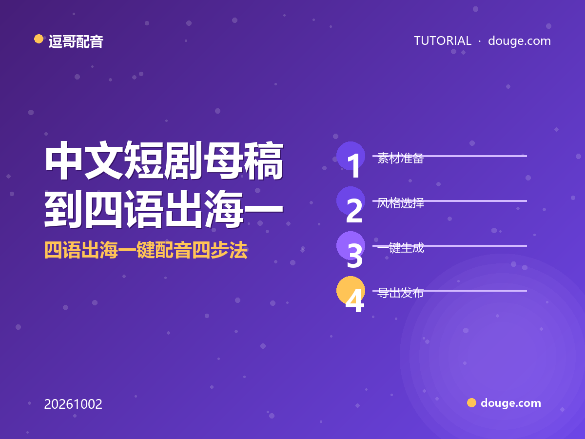 逗哥配音实战:中文短剧母稿到四语出海一键配音四步法