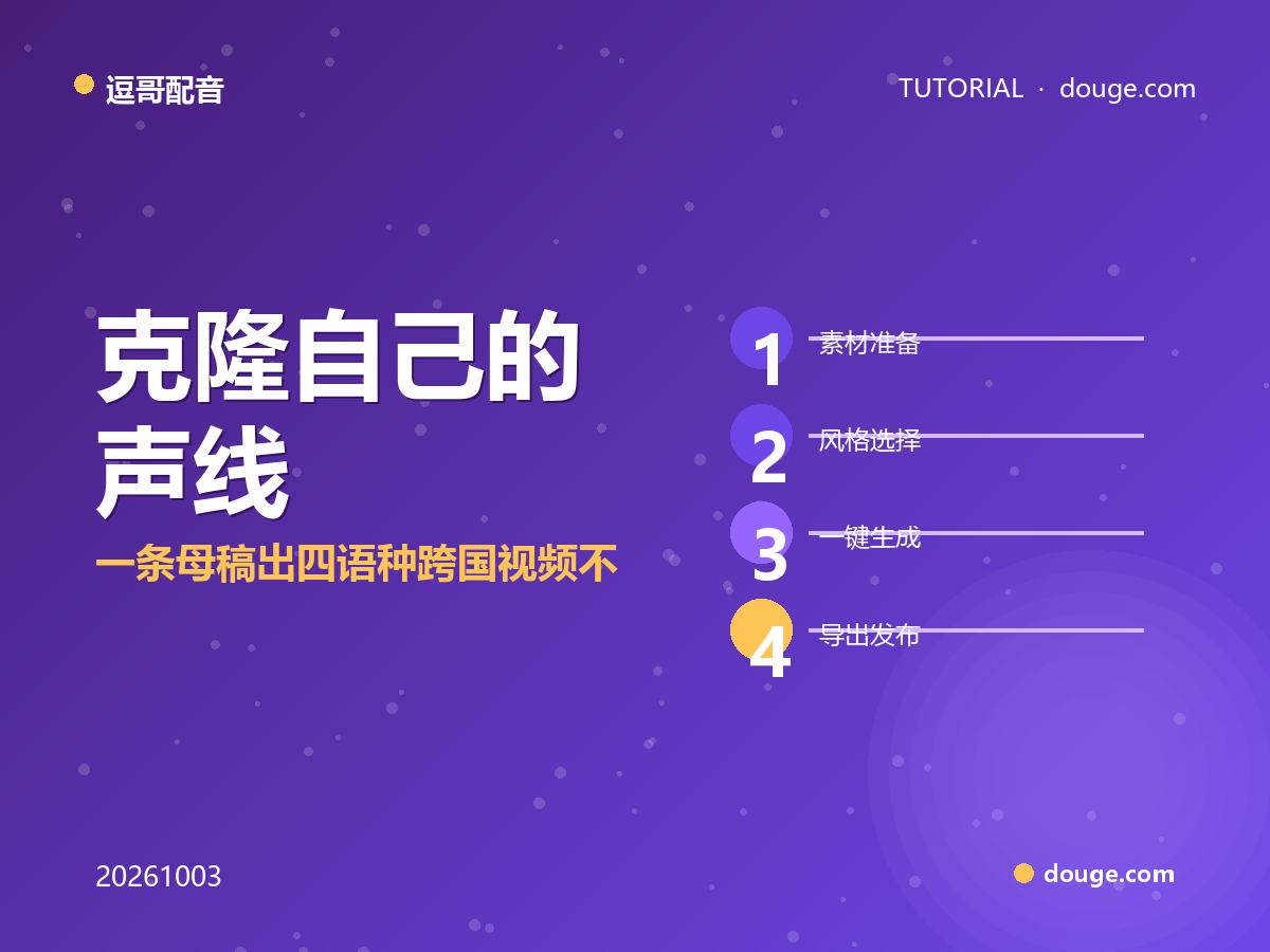 逗哥配音实操:克隆自己的声线,一条母稿出四语种,跨国视频不用再重录